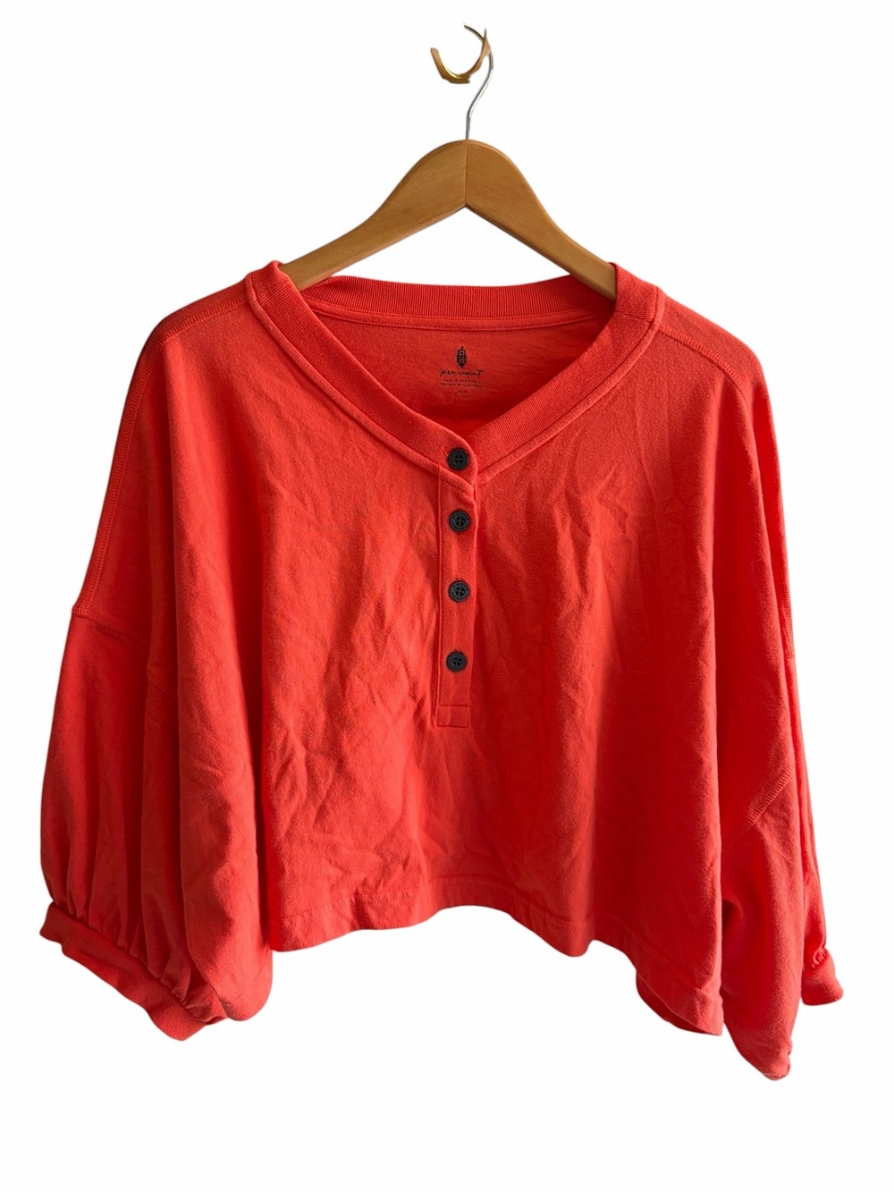 FREE PEOPLE MOVEMENT Coral Balloon Sleeve Henley Pullover